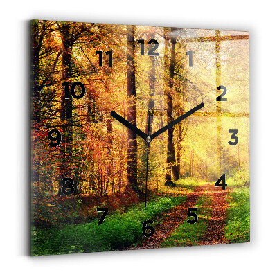 Horloge murale carrée 60x60 cm Paysage forestier d'automne