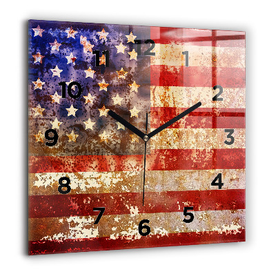 Horloge carrée en verre 60x60 cm Drapeau américain en style vintage