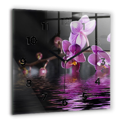 Horloge carrée en verre 60x60 cm Fleur d'orchidée sur l'eau