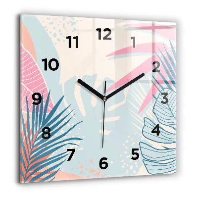Horloge carrée en verre 60x60 cm Feuilles pastel - tropiques