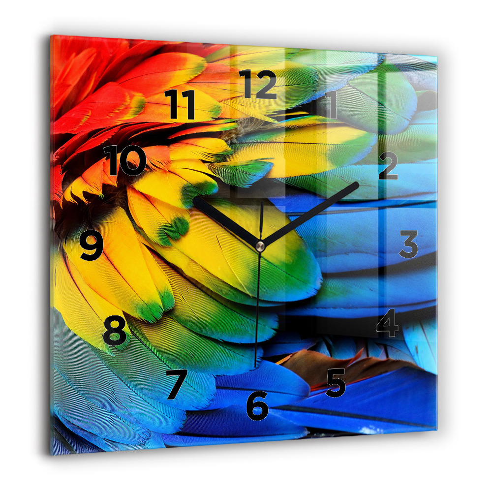 Horloge murale carrée 60x60 cm Ailes d'oiseaux colorées