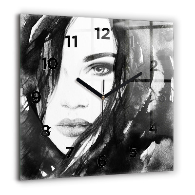 Horloge carrée en verre 60x60 cm Portrait de femme