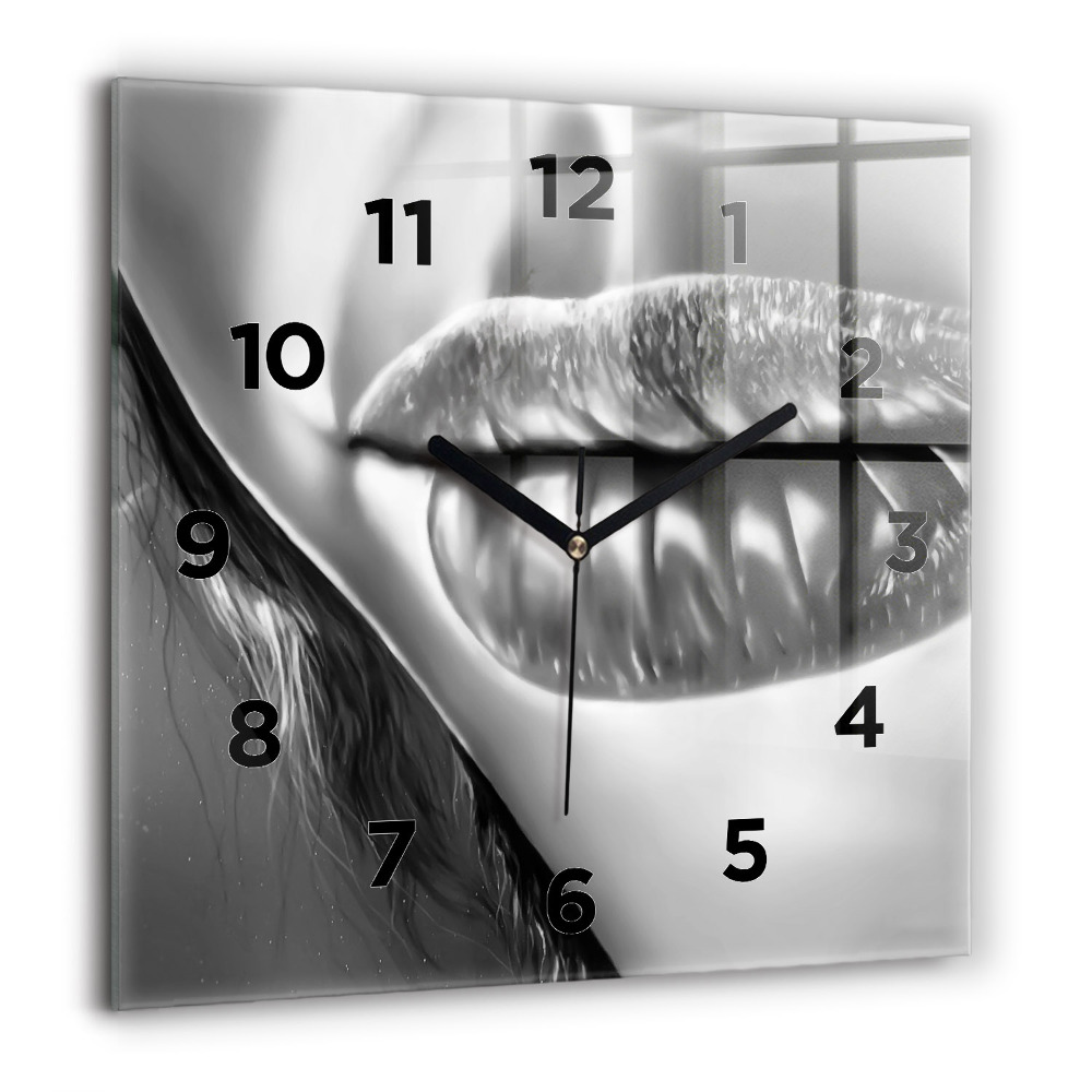 Pendule carrée en verre 60x60 cm Bouche d'une femme
