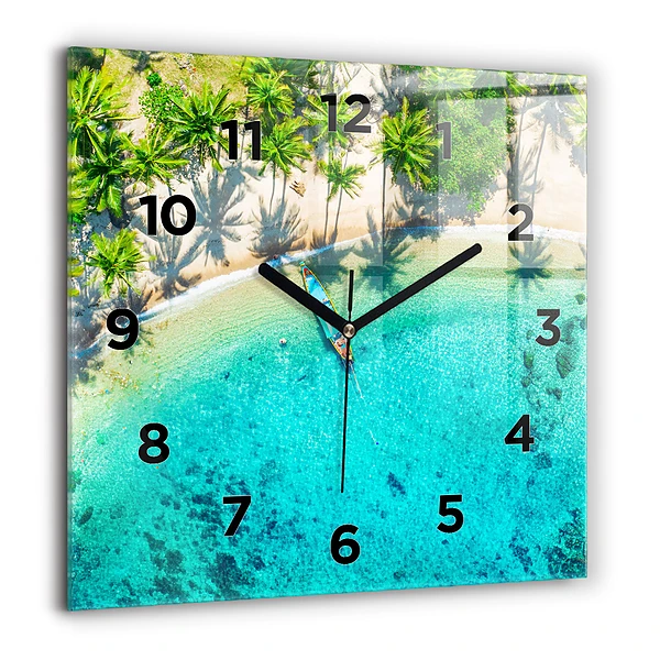 Pendule carrée en verre 60x60 cm Plage tropicale de Koh Tao