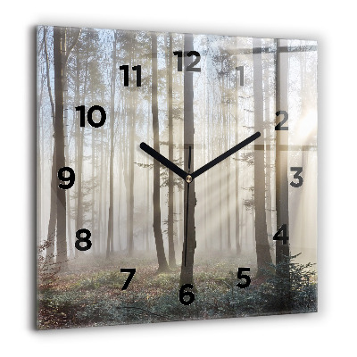 Horloge murale carrée 60x60 cm Forêt dans la brume