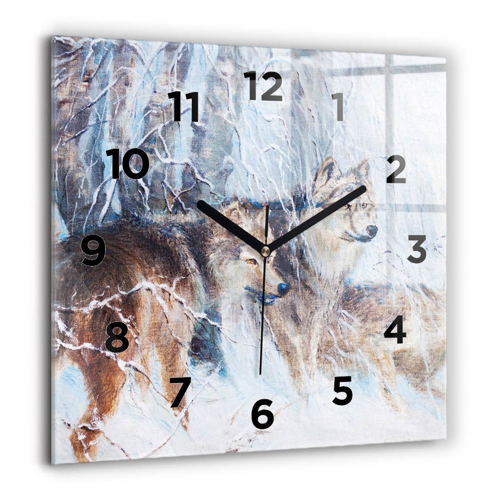 Horloge carrée en verre 60x60 cm Loups dans la forêt