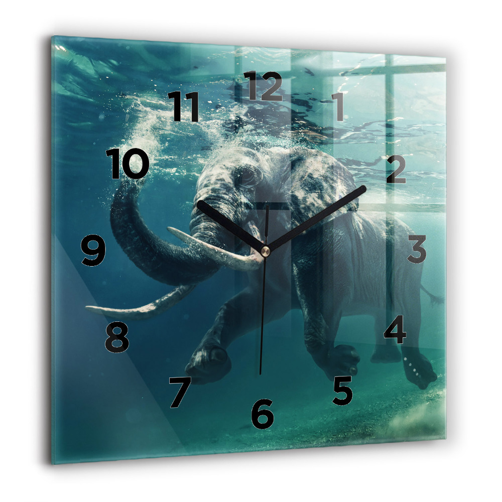 Pendule carrée en verre 60x60 cm Éléphant flottant dans l'océan