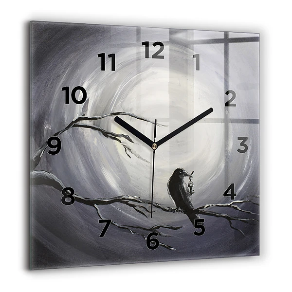 Pendule carrée en verre 60x60 cm Corbeau au clair de lune