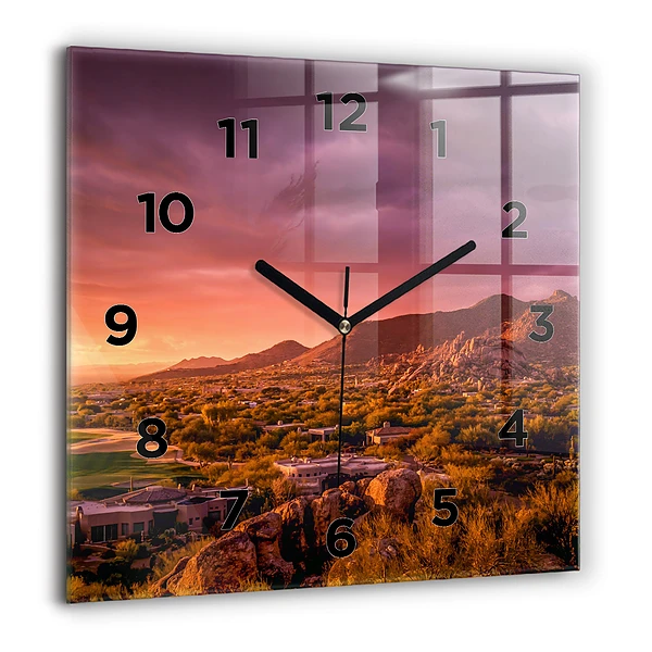 Pendule carrée en verre 60x60 cm Coucher de soleil à North Scottsdale