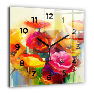 Horloge carrée en verre 60x60 cm Coquelicots colorés