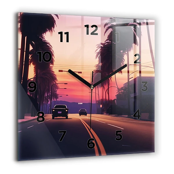 Horloge murale carrée 60x60 cm Coucher de soleil à Los Angeles