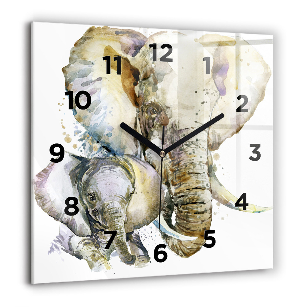 Pendule carrée en verre 60x60 cm Animaux peints - éléphants