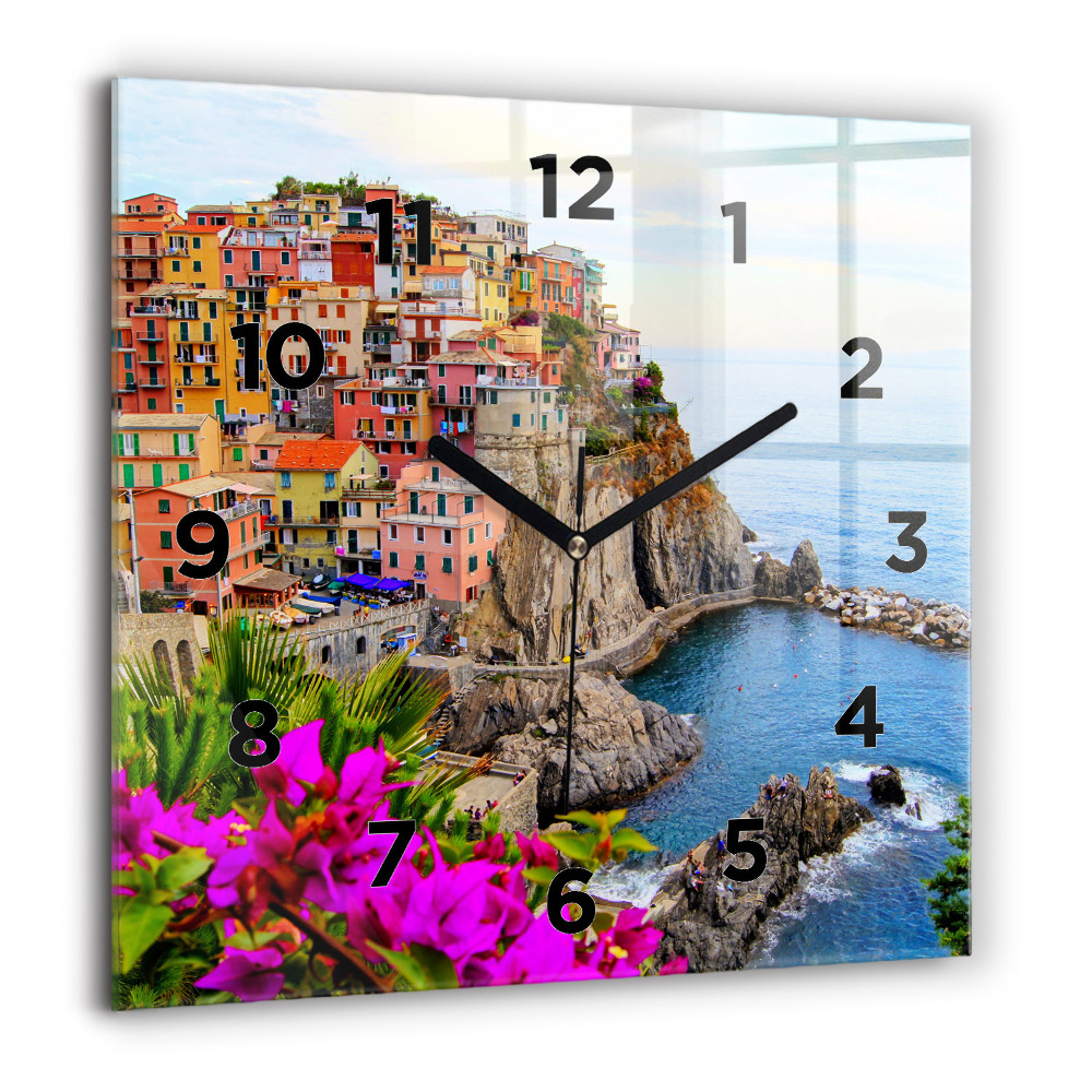 Pendule carrée en verre 60x60 cm Côte des Cinque Terre