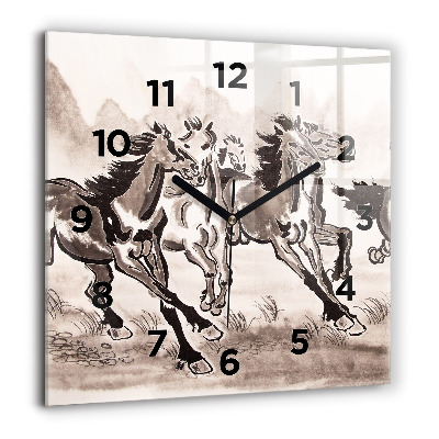 Horloge murale carrée 60x60 cm Chevaux au galop