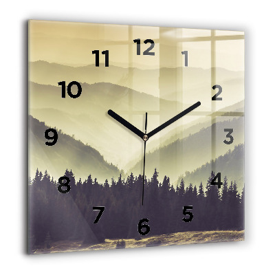 Horloge carrée en verre 60x60 cm Pente de montagne brumeuse