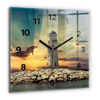 Horloge murale carrée 60x60 cm Phare sur l'eau