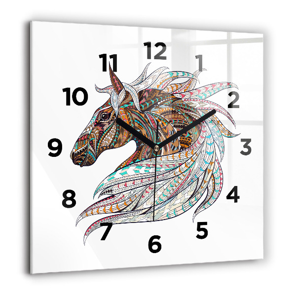 Pendule carrée en verre 60x60 cm Illustration d'un cheval