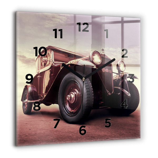 Horloge carrée en verre 60x60 cm Voiture ancienne