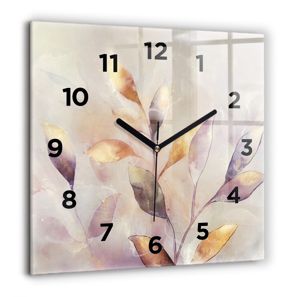 Horloge murale carrée 60x60 cm Feuilles abstraites boho