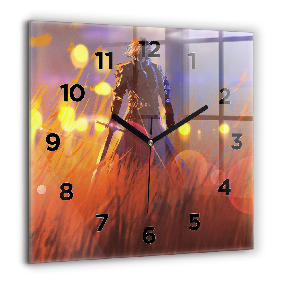 Horloge murale carrée 60x60 cm Chevalier avec épée