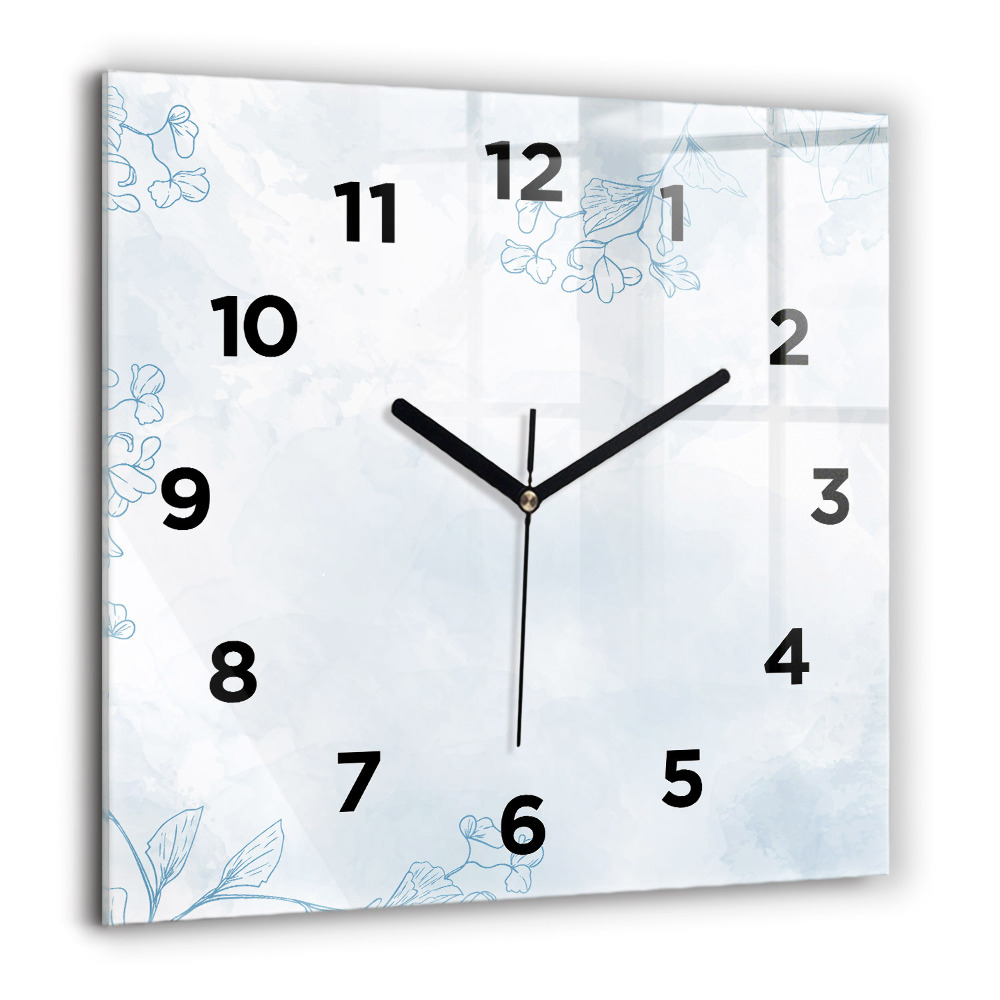 Horloge carrée en verre 60x60 cm Croquis de plantes