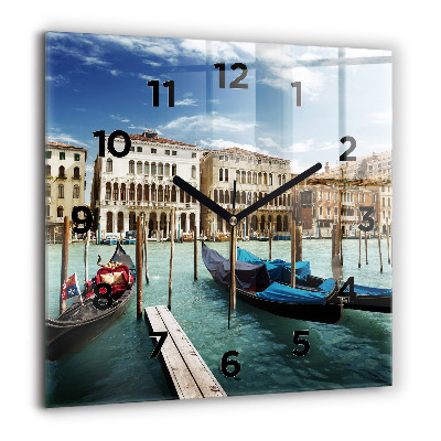 Horloge murale carrée 60x60 cm Gondoles Venise Italie