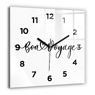 Horloge murale carrée 60x60 cm Inscription Bon voyage