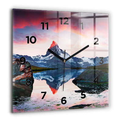 Pendule carrée en verre 60x60 cm Stellisee Lac du Cervin