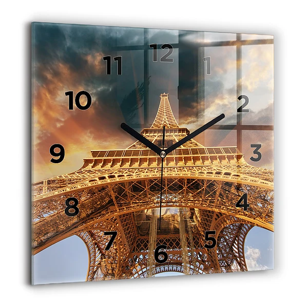 Horloge murale carrée 60x60 cm Tour Eiffel sur fond de nuages