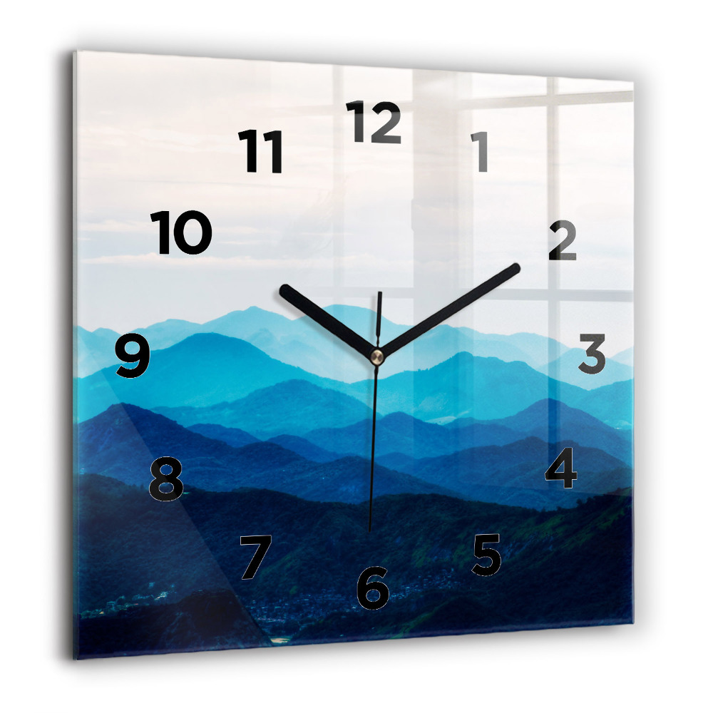 Horloge carrée en verre 60x60 cm Montagne en aquarelle