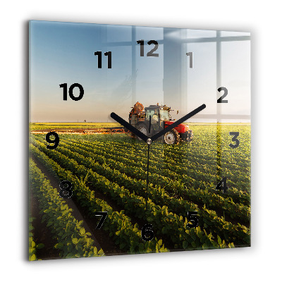 Pendule carrée en verre 60x60 cm Tracteur dans un champ agricole