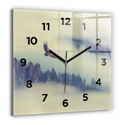 Horloge murale carrée 60x60 cm Aigle de la forêt brumeuse