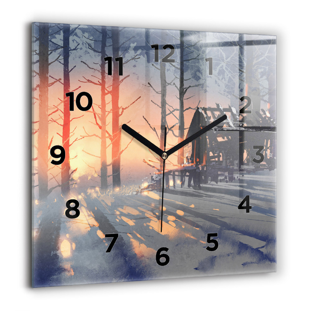 Pendule carrée en verre 60x60 cm Paysage hivernal d'arbres