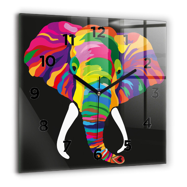 Horloge carrée en verre 60x60 cm Éléphant coloré