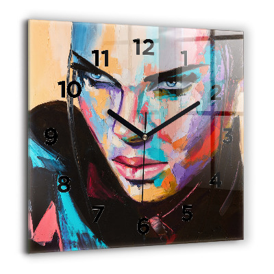Horloge carrée en verre 60x60 cm Portrait d'une femme