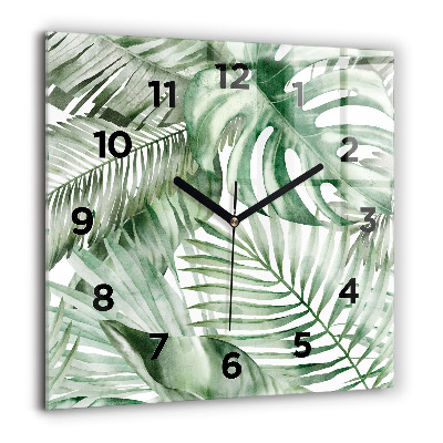 Horloge carrée en verre 60x60 cm Feuilles de plantes peintes