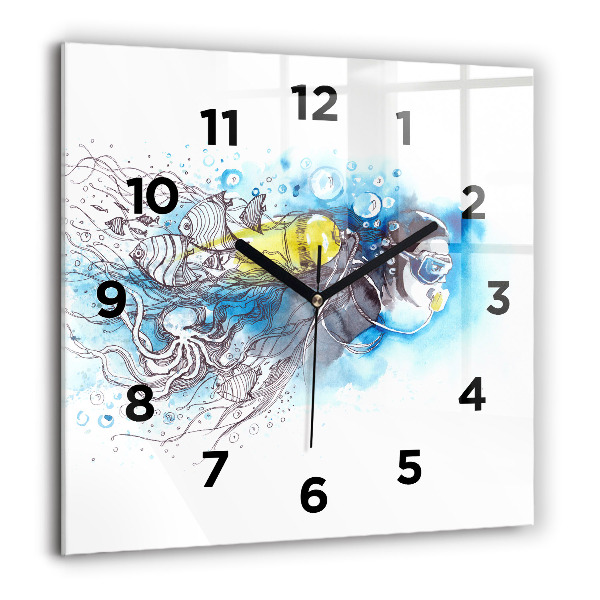 Horloge carrée en verre 60x60 cm Vie sous-marine de poissons