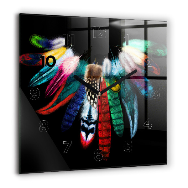 Pendule carrée en verre 60x60 cm Plumes colorées d'un oiseau