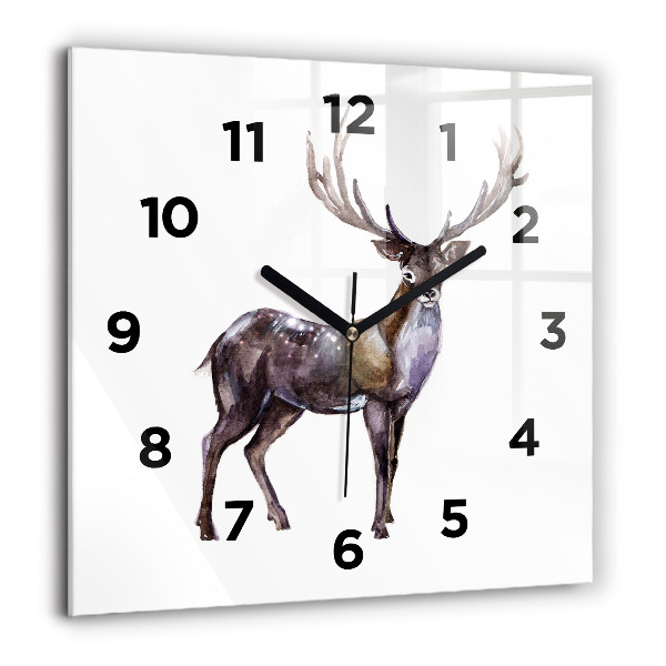 Pendule carrée en verre 60x60 cm Cerf roi de la forêt