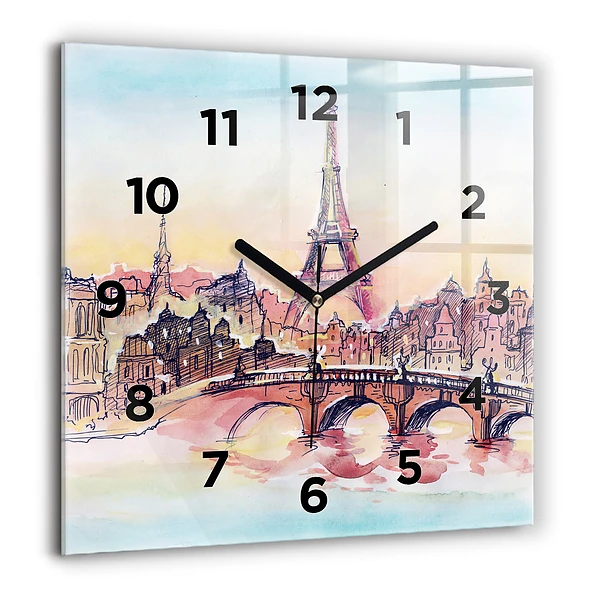 Horloge carrée en verre 60x60 cm Paysage peint de Paris