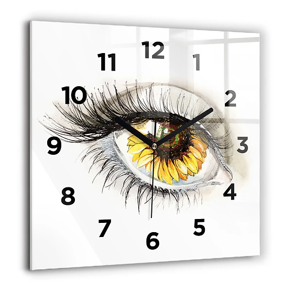 Pendule carrée en verre 60x60 cm Tournesol dans l'oeil