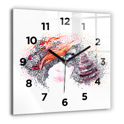 Horloge murale carrée 60x60 cm Femme douce avec un gâteau