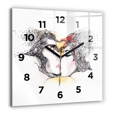 Horloge carrée en verre 60x60 cm Dessin d'un baiser d'amour