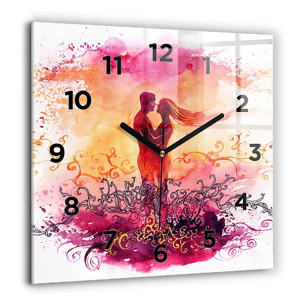 Pendule carrée en verre 60x60 cm Aquarelle d'un couple amoureux