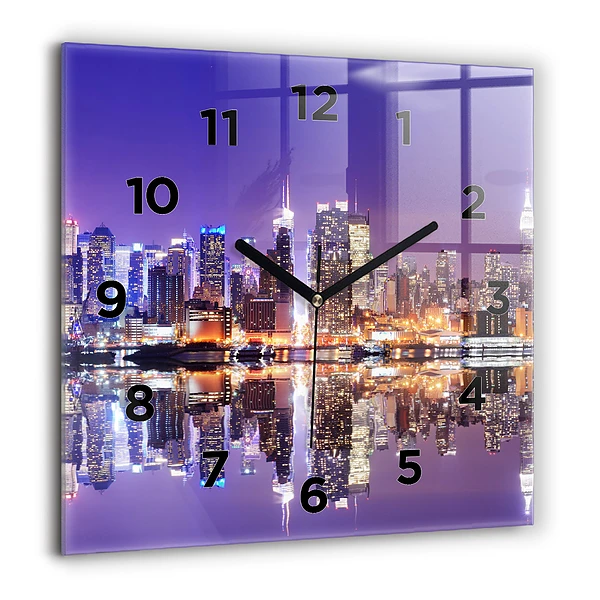 Pendule carrée en verre 60x60 cm New York City la nuit