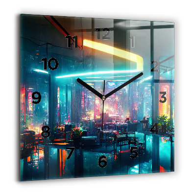 Horloge carrée en verre 60x60 cm Ville de style cyberpunk