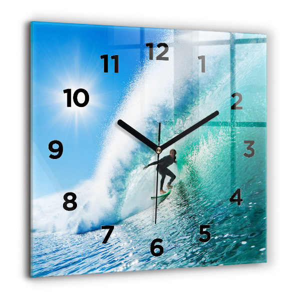 Horloge carrée en verre 60x60 cm Surf à Hawaï