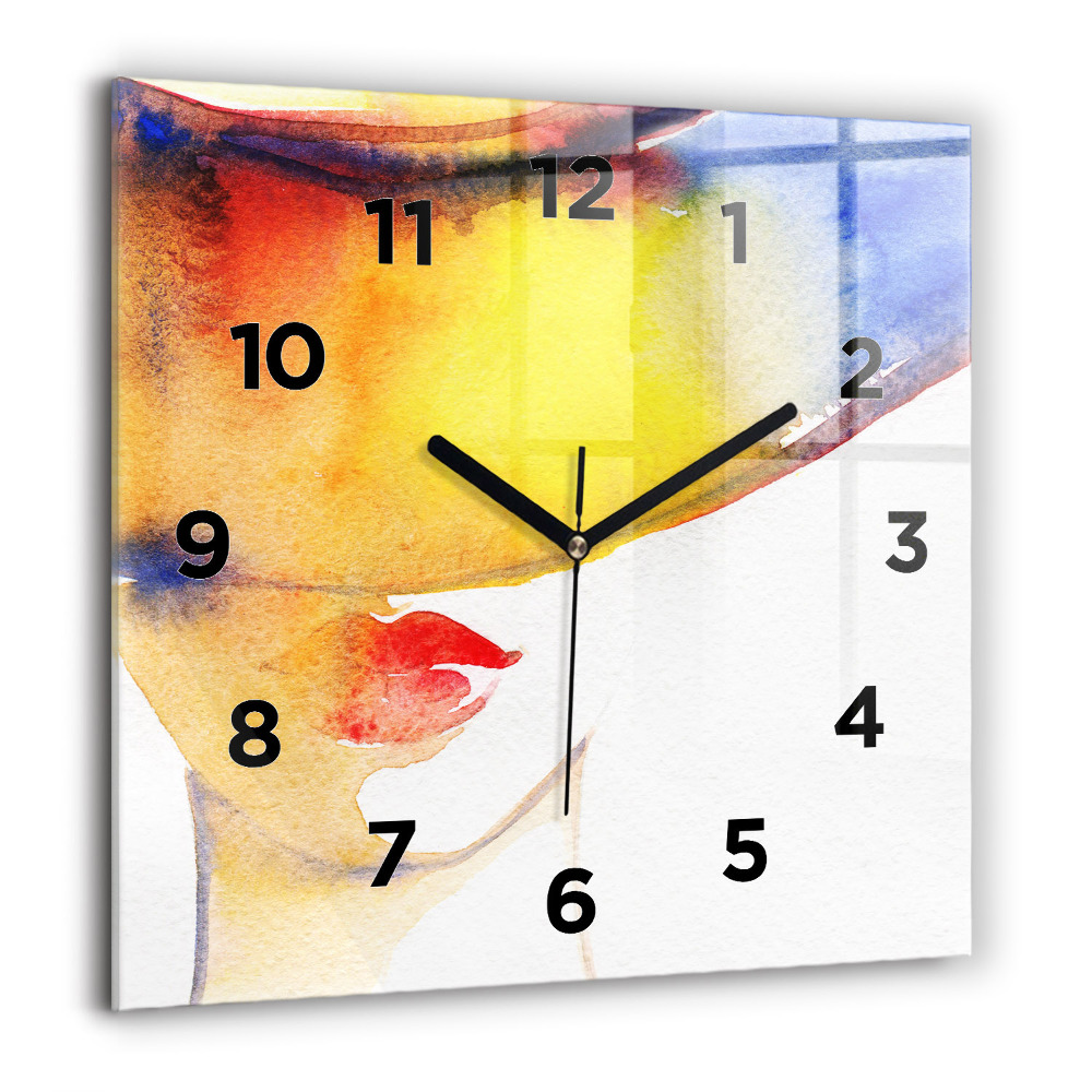 Pendule carrée en verre 60x60 cm Femme au chapeau