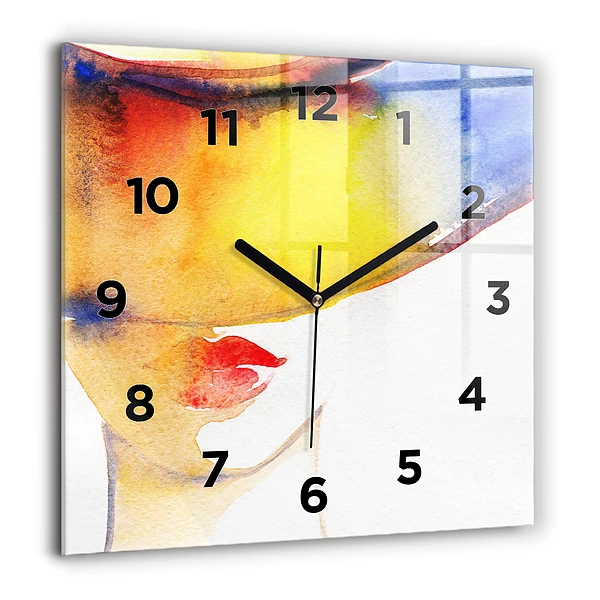 Pendule carrée en verre 60x60 cm Femme au chapeau