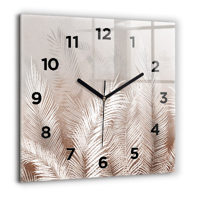 Horloge murale carrée 60x60 cm Feuilles tropicales boho